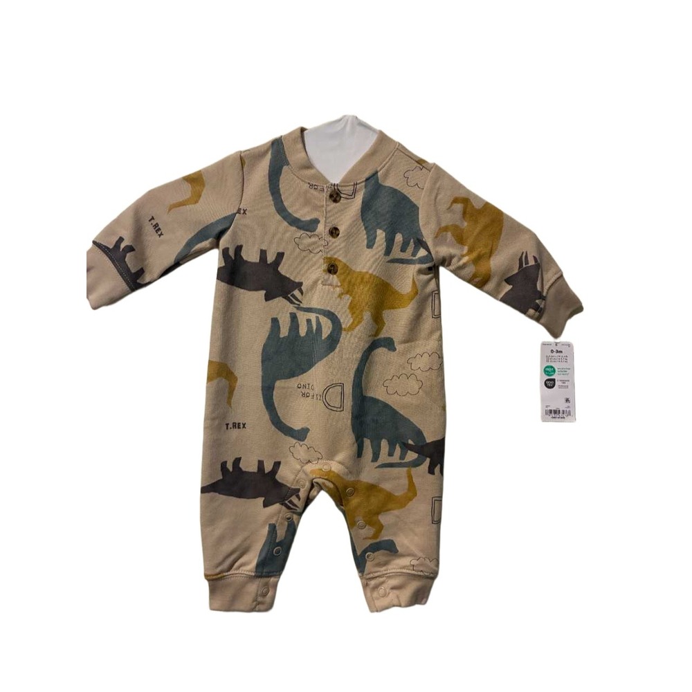 Child of Mine by‎ Carters Baby Boy Dinosaur Romper Tan 0-3M NWT